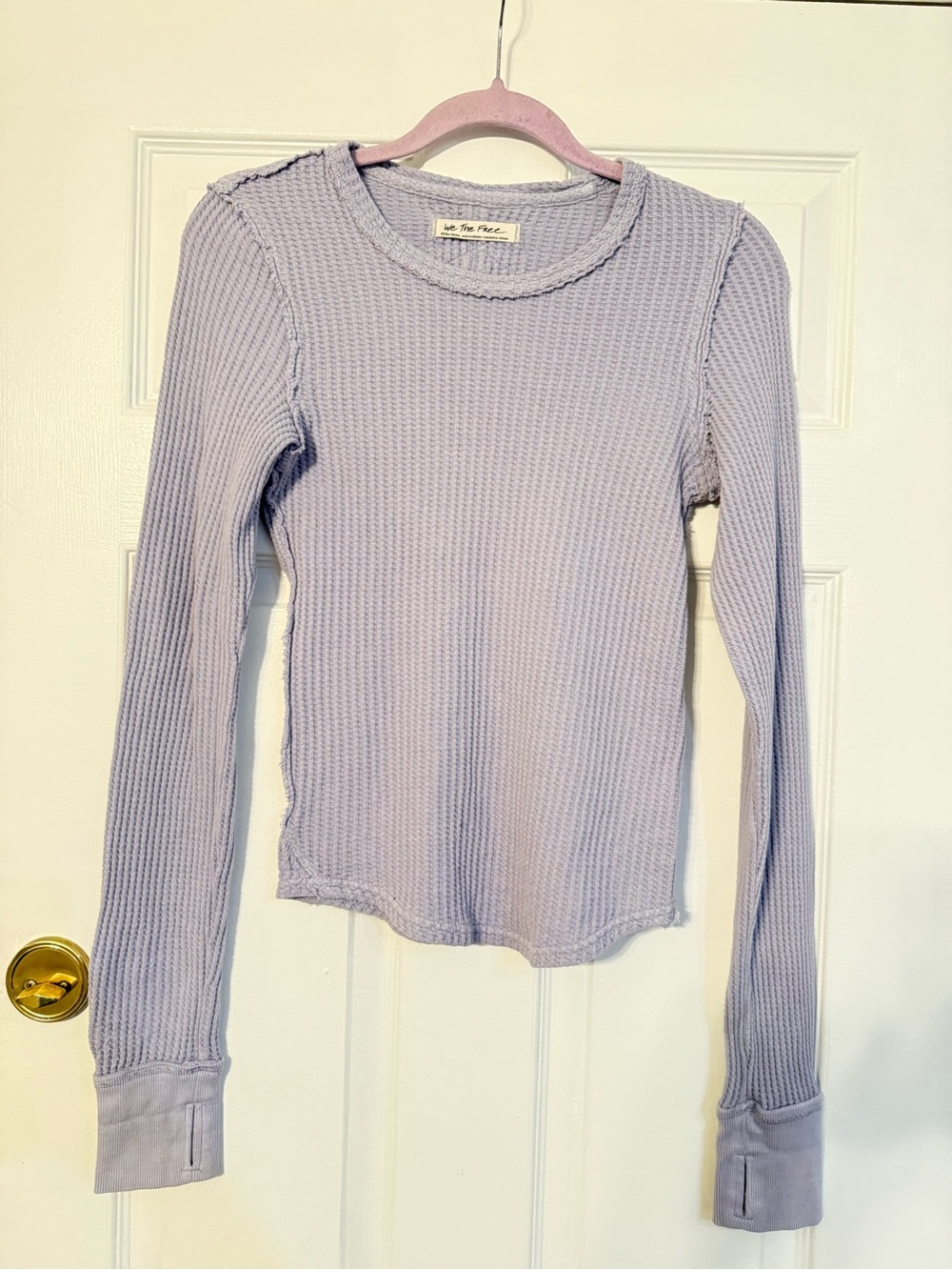 Free People Lavender Waffle Long Sleeve Crew Top